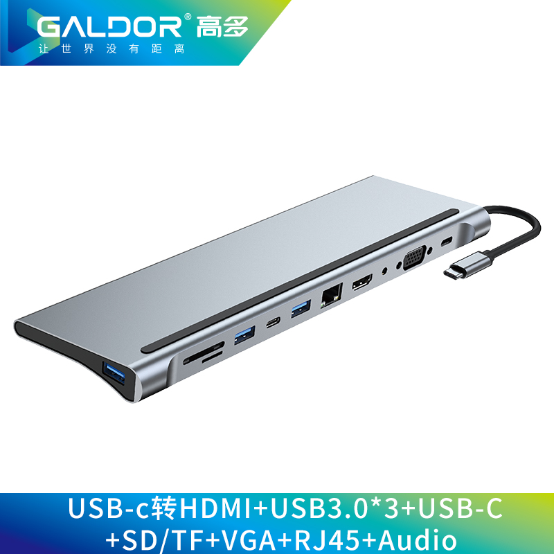 USB-C 轉(zhuǎn) HDMI+USB3.0*3+USB C*2+SD/TF+VGA+RJ45+3.5音頻/十一合一